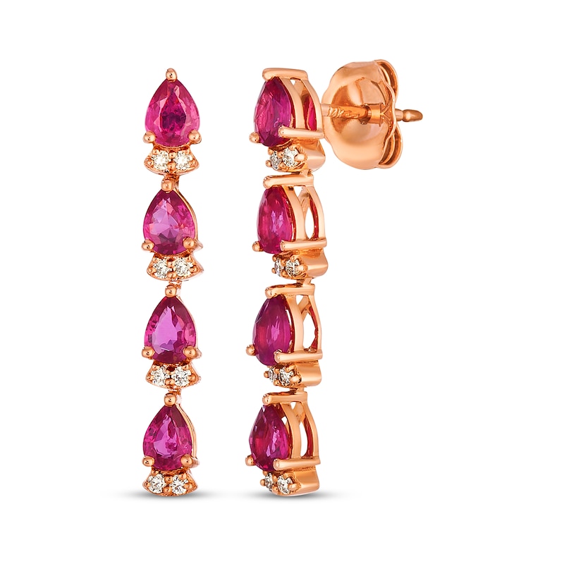 Main Image 1 of Le Vian Pear-Shaped Ruby Drop Earrings 1/15 ct tw Diamonds 14K Strawberry Gold