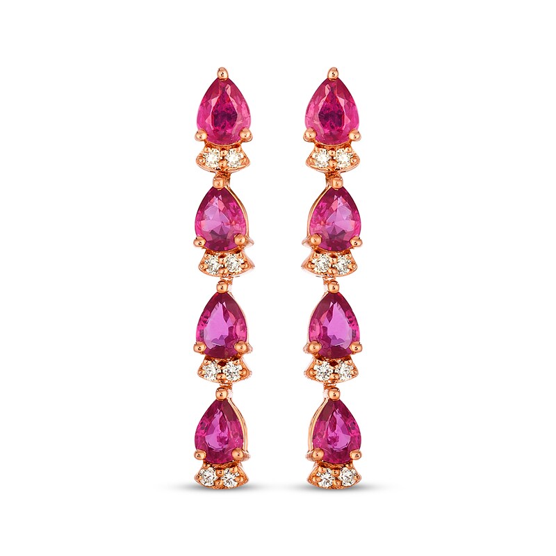 Main Image 2 of Le Vian Pear-Shaped Ruby Drop Earrings 1/15 ct tw Diamonds 14K Strawberry Gold