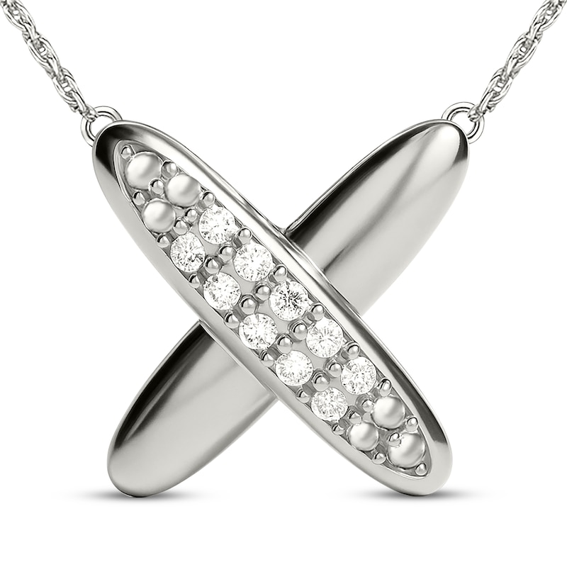 Main Image 1 of Diamond "X" Necklace 1/15 ct tw Sterling Silver 18"