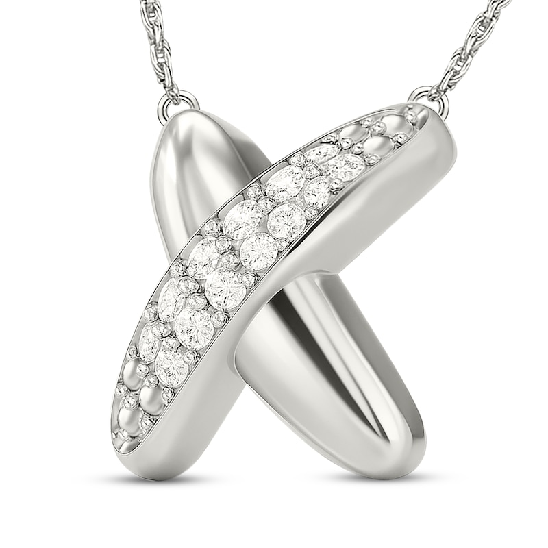 Main Image 2 of Diamond "X" Necklace 1/15 ct tw Sterling Silver 18"