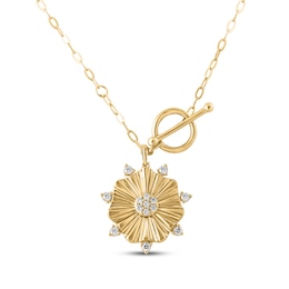 STUDIO BY KAY Lab-Grown Diamond Textured Flower Toggle Necklace 1/4 ct tw 24K Yellow Gold Vermeil Sterling Silver 18"