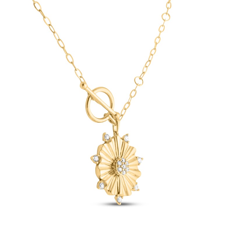 Main Image 2 of STUDIO BY KAY Lab-Grown Diamond Textured Flower Toggle Necklace 1/4 ct tw 24K Yellow Gold Vermeil Sterling Silver 18"