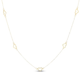Heart Station Necklace Hollow 10K Yellow Gold 18"