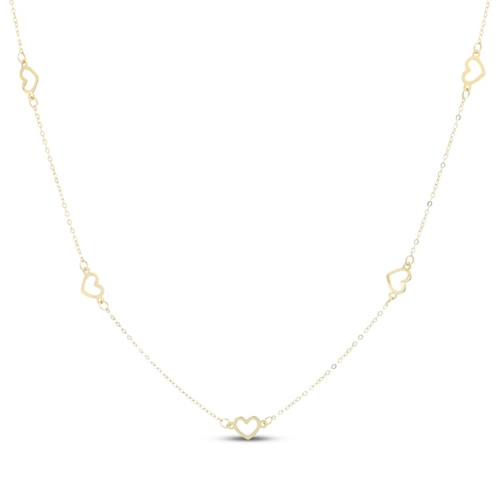 Heart Station Necklace Hollow 10K Yellow Gold 18"