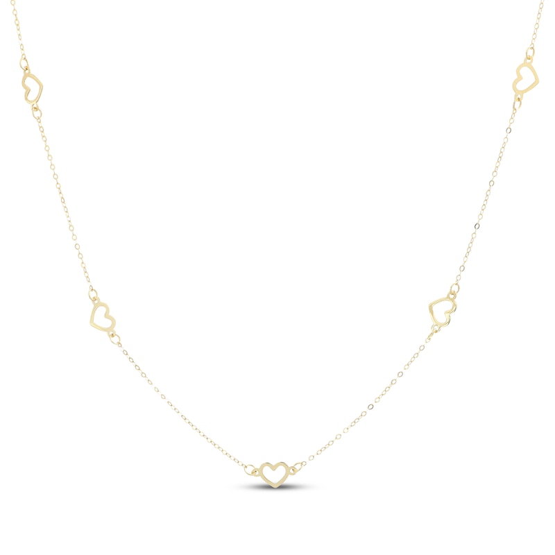 Main Image 1 of Heart Station Necklace Hollow 10K Yellow Gold 18"