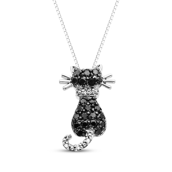 Black Cat Necklace 1/3 ct tw Diamonds 10K White Gold