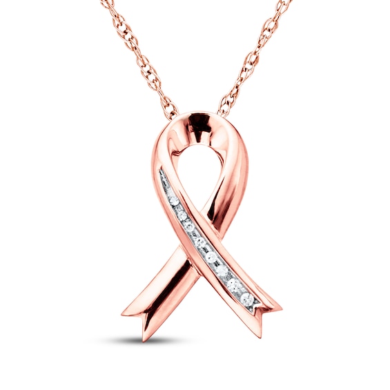 Pink Ribbon Necklace 1/20 ct tw Diamonds 10K Rose Gold 18"