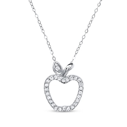 Diamond Apple Necklace 1/8 ct tw Round-cut 10K White Gold