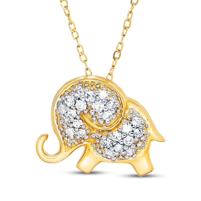 Main Image 1 of Elephant Necklace 1/10 ct tw Diamonds 14K Yellow Gold