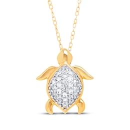 Turtle Necklace 1/10 ct tw Diamonds 14K Yellow Gold
