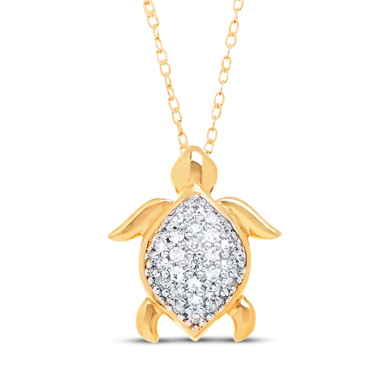 Turtle Necklace 1/10 ct tw Diamonds 14K Yellow Gold