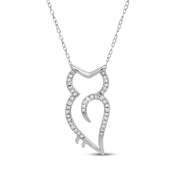 Diamond Owl Necklace 1/10 ct tw Round-cut 10K White Gold