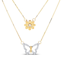 Butterfly Layered Necklace 1/10 ct tw Diamonds 10K Yellow Gold