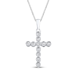 Diamond Cross Necklace 1/10 ct tw Round-cut Sterling Silver