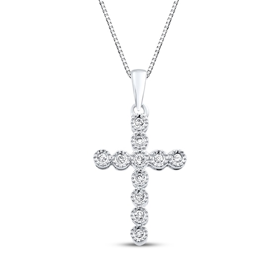 Diamond Cross Necklace 1/10 ct tw Round-cut Sterling Silver