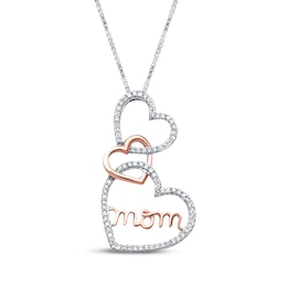 Mom Heart Necklace 1/4 ct tw Diamonds Sterling Silver & 10K Rose Gold