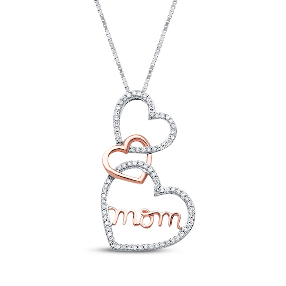 Mom Heart Necklace 1/4 ct tw Diamonds Sterling Silver & 10K Rose Gold