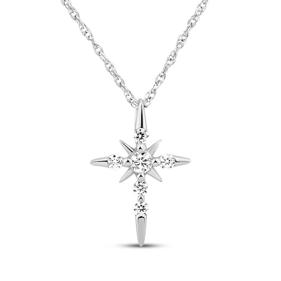 Diamond Cross Necklace 1/8 ct tw Round-cut 10K White Gold 18"