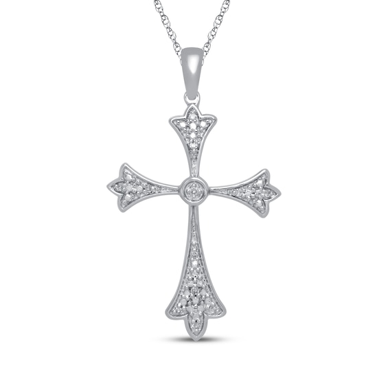 Diamond Cross Necklace Sterling Silver 18"