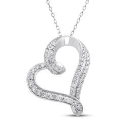 Diamond Heart Necklace 1/2 ct tw Round-cut 10K White Gold