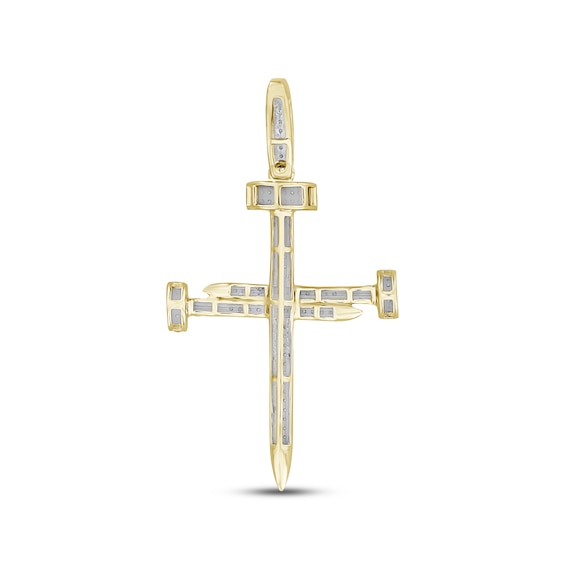 Thumbnail Image 4 of Men's Diamond Tri-Nail Cross Pendant 1/3 ct tw Round-cut 10K Yellow Gold