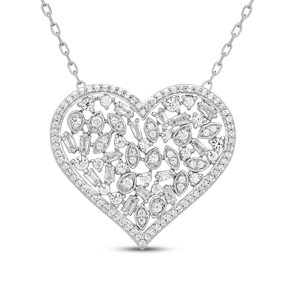 Diamond Cobblestone Heart Necklace 1/2 ct tw Baguette & Round-cut 10K White Gold 18"