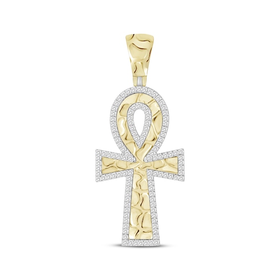 Men's Diamond Ankh Cross Charm 1/4 ct tw Round-cut 10K Yellow Gold