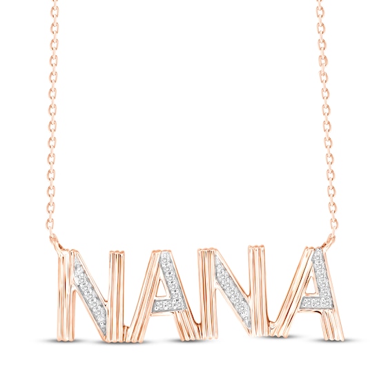 Diamond "Nana" Block Letter Necklace 1/20 ct tw 10K Rose Gold 18"