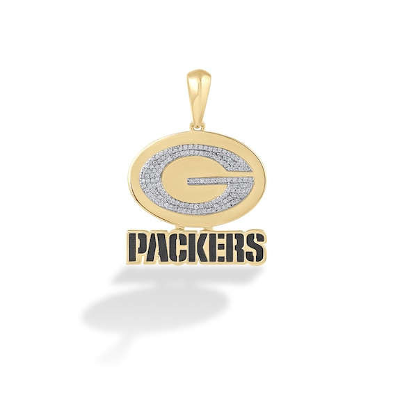 True Fans Green Bay Packers 1/4 CT. T.W. Diamond Logo Charm in 10K Yellow Gold