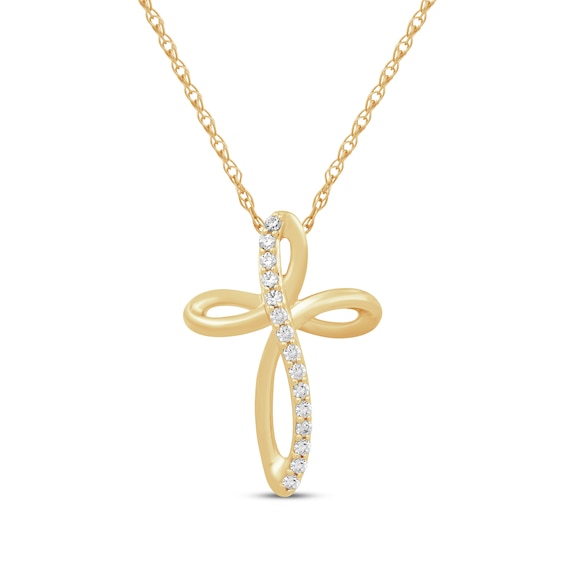 Diamond Looping Cross Necklace 1/10 ct tw 10K Yellow Gold 18"