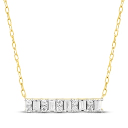 Baguette & Round-Cut Diamond Bar Necklace 1/4 ct tw 10K Yellow Gold 17.5"