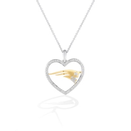 True Fans New England Patriots 1/10 CT. T.W. Diamond Heart Necklace in Sterling Silver & 10K Yellow Gold