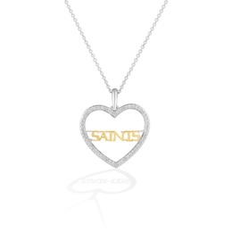 True Fans New Orleans Saints 1/10 CT. T.W. Diamond Heart Necklace in Sterling Silver & 10K Yellow Gold