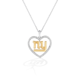 True Fans New York Giants 1/10 CT. T.W. Diamond Heart Necklace in Sterling Silver & 10K Yellow Gold
