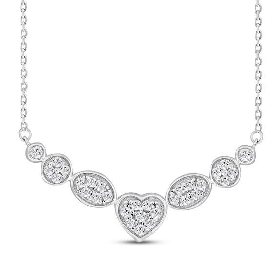 Multi-Diamond Chevron Heart Necklace 1/4 ct tw Sterling Silver 18"