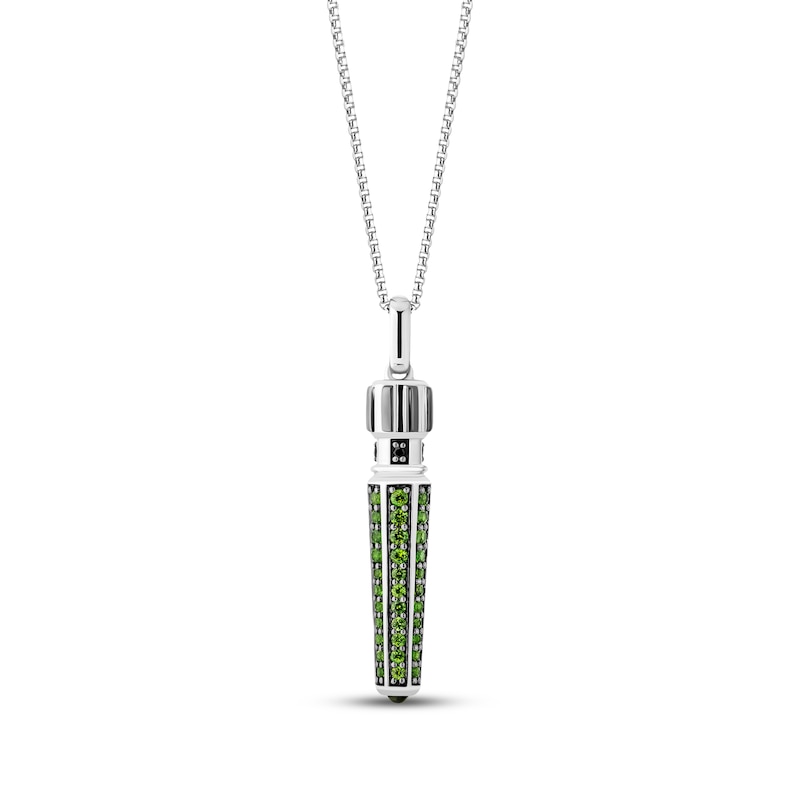 Main Image 1 of Star Wars Jedi Master Lightsaber Green Tourmaline, Chrome Diopside & Black Diamond Accent Necklace Sterling Silver 18"
