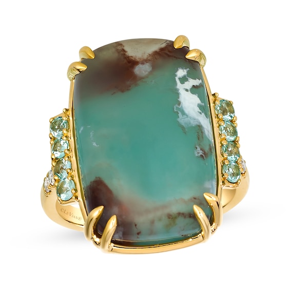 Le Vian Vault Cushion-Cut Peacock Aquaprase & Green Beryl Ring 1/10 ct tw Diamonds 14K Honey Gold