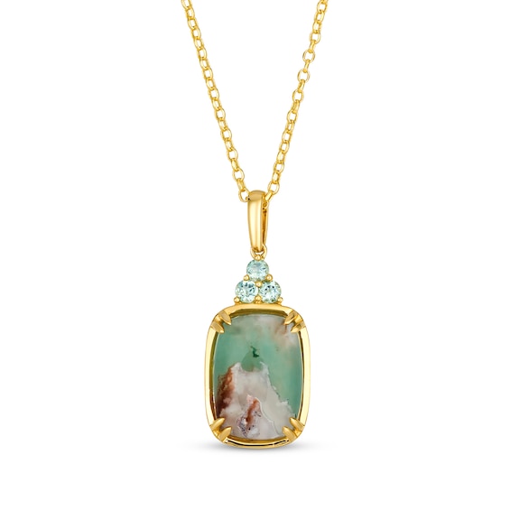 Le Vian Vault Cushion-Cut Peacock Aquaprase & Green Beryl Necklace 14K Honey Gold 19"