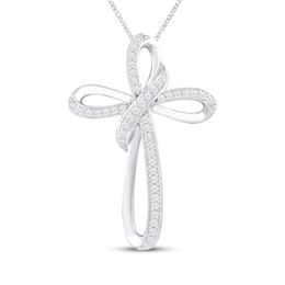 Diamond Cross Necklace 1/6 ct tw Round-cut Sterling Silver 19"