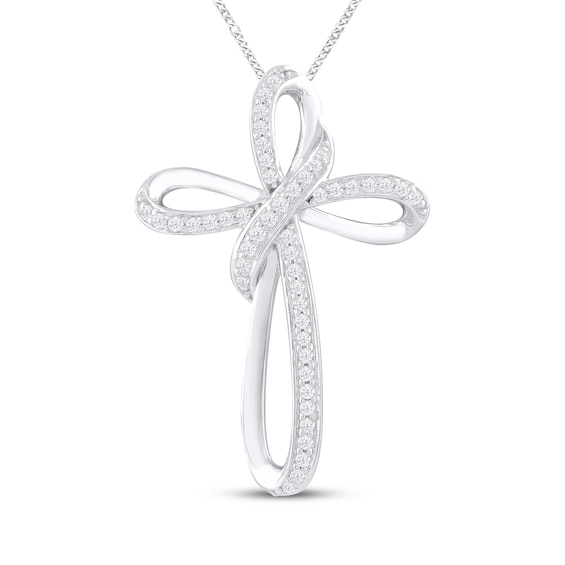 Diamond Cross Necklace 1/6 ct tw Round-cut Sterling Silver 19"