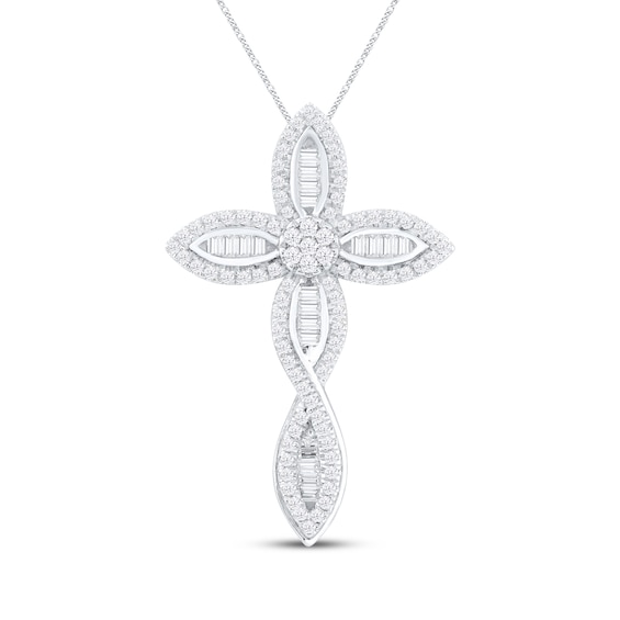 Diamond Cross Necklace 1/3 ct tw Baguette & Round-cut Sterling Silver 19"