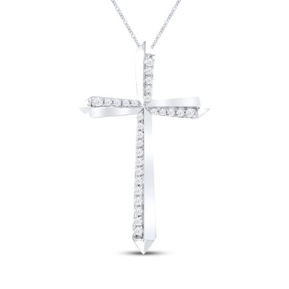 Diamond Cross Necklace 1/8 ct tw Round-cut 10K White Gold 19"