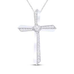 Diamond Cross Necklace 1/6 ct tw Round-cut 10K White Gold 19"