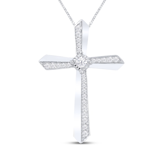 Diamond Cross Necklace 1/6 ct tw Round-cut 10K White Gold 19"