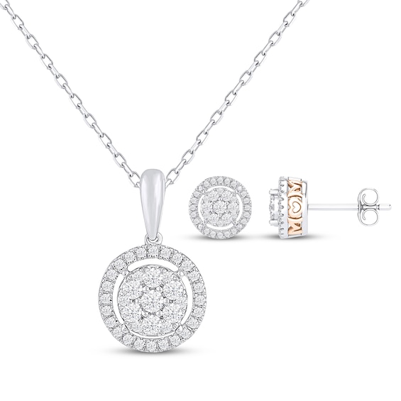 Diamond "Mom" Boxed Set 1/2 ct tw Round-cut Sterling Silver & 10K Rose Gold 18"