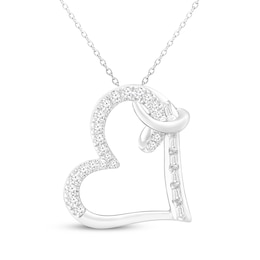 Diamond Heart Necklace 1/5 ct tw Round & Baguette-cut Sterling Silver 18"