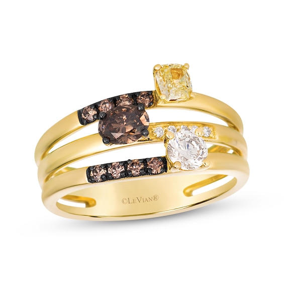 Le Vian Multi-Shape Diamond Three-Row Ring 7/8 ct tw 14K Honey Gold