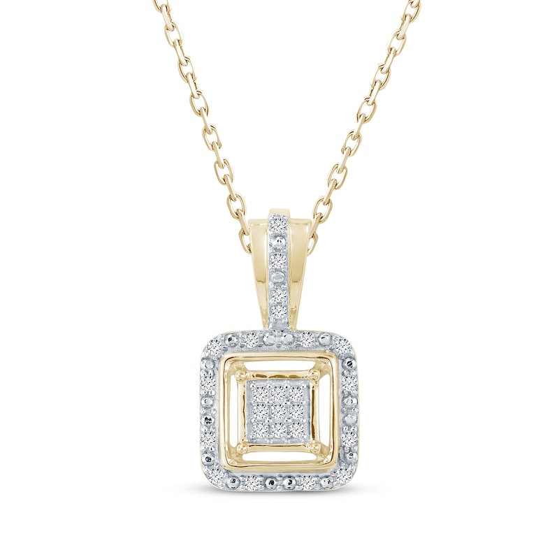Main Image 1 of Multi-Diamond Square Frame Necklace 1/20 ct tw 10K Yellow Gold 18"