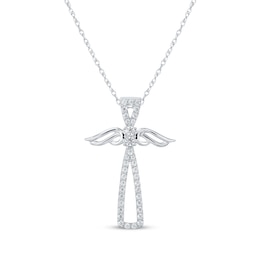 Diamond Winged Cross Necklace 1/4 ct tw 10K White Gold 18"