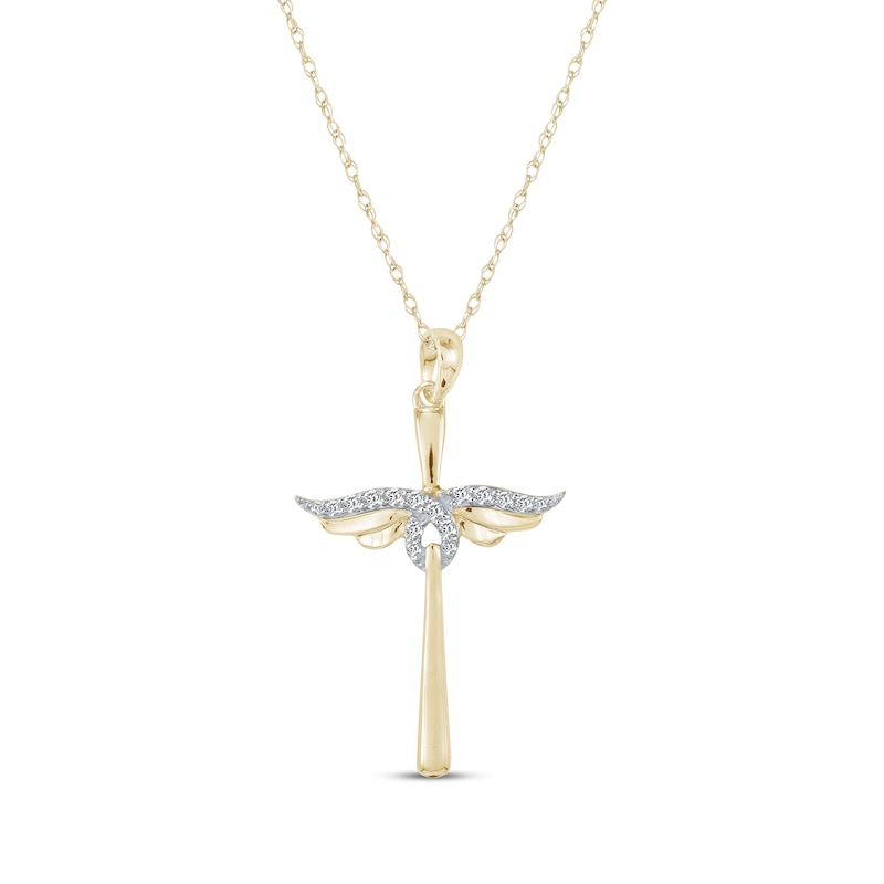 Main Image 1 of Diamond Winged Cross Necklace 1/15 ct tw 10K Yellow Gold 18"